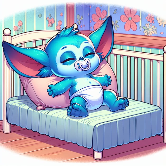 Cute Baby Alien 151 in Diapers and Pacifier - Asleep in Crib, Newborn Lilo & Stitch Character