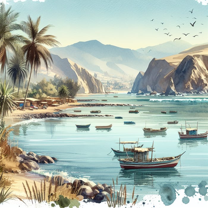 Watercolor Landscape of Peru's North Coast
