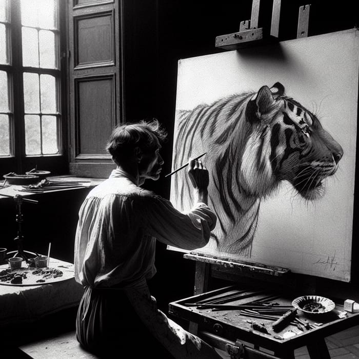 Artist Sketching Majestic Tiger