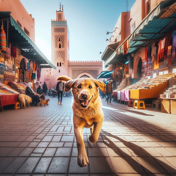 Playful Labrador Retriever Exploring Moroccan Streets