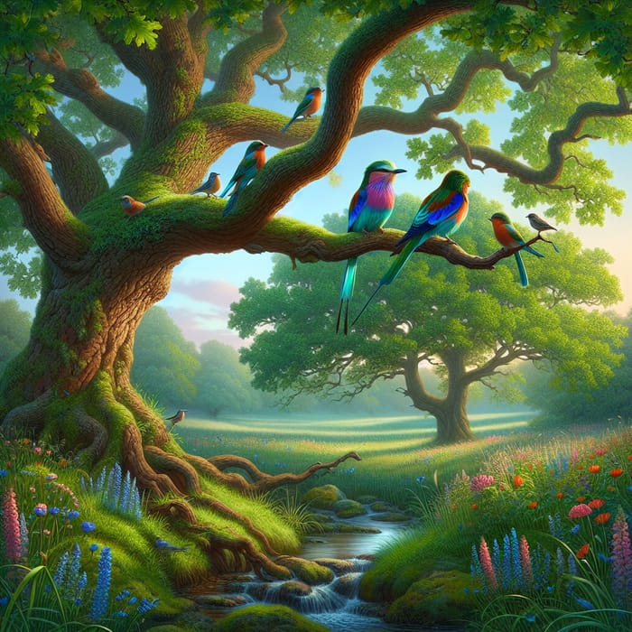 Serenity of Nature: Azure Bird on Oak Tree