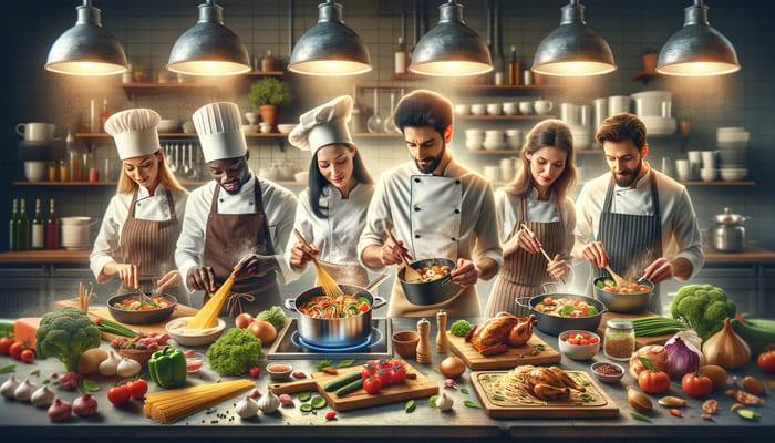 Diverse Chefs in Action: A Vibrant Kitchen Scene