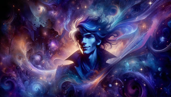 Enigmatic Blue & Purple Hair: Cosmic Anti-Hero Portrait
