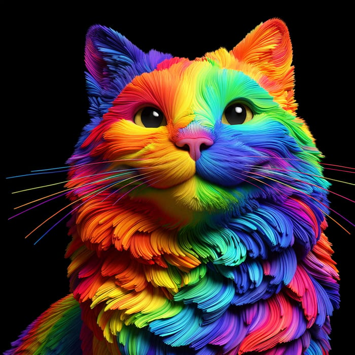 Smiling Rainbow Cat: 3D Feline in Vibrant Rainbow Colors