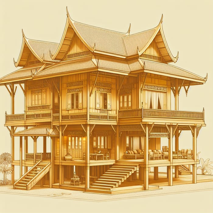 Build a Traditional Phu Thai House with Teak Wood and Two Terraces