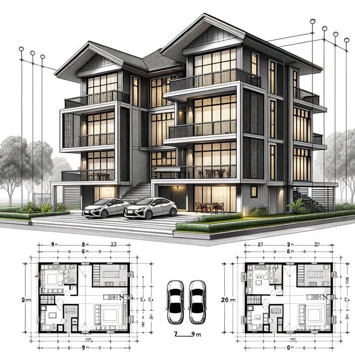 Modern Three-Story Building Design | 3 Car Garage & Independent Living Units
