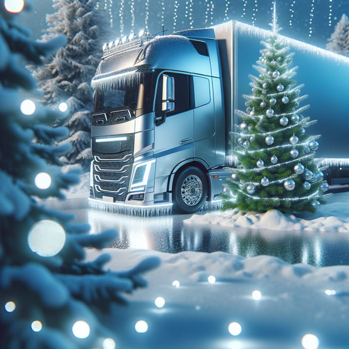 Modern Truck Christmas Tree Silver Blue Design