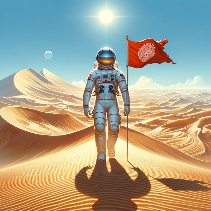 Astronaut Explores Sandy Desert Landscape