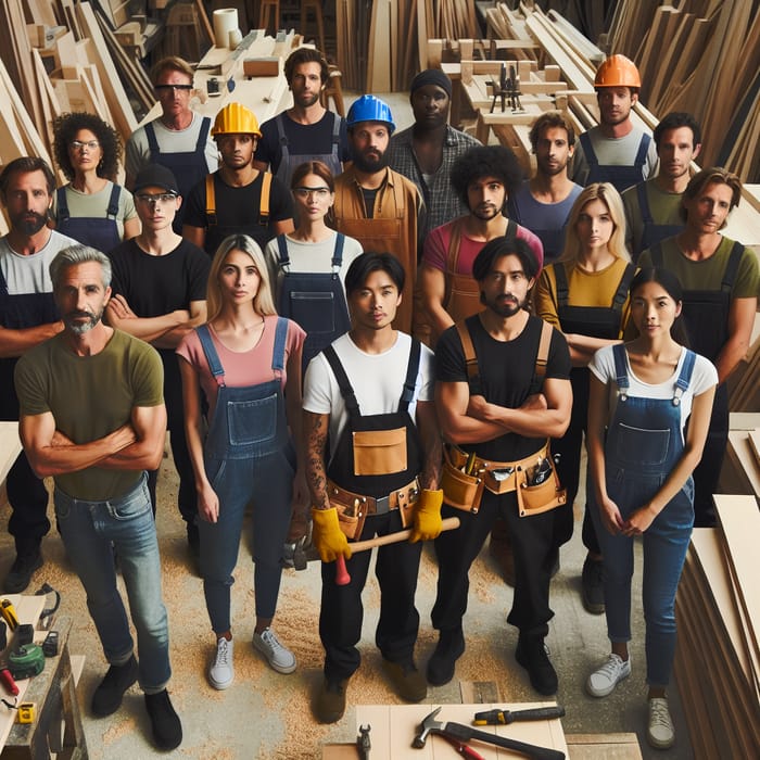 Diverse Group of Carpenters: Multicultural Workshop Circle