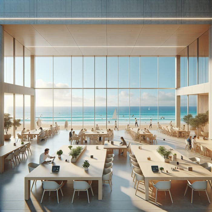 Beachfront Coworking Space: Minimalist Oasis with Ocean Views