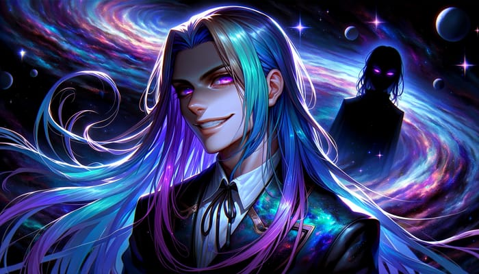 Galactic Anti-Hero with Blue-Purple Hair | Villain Art
