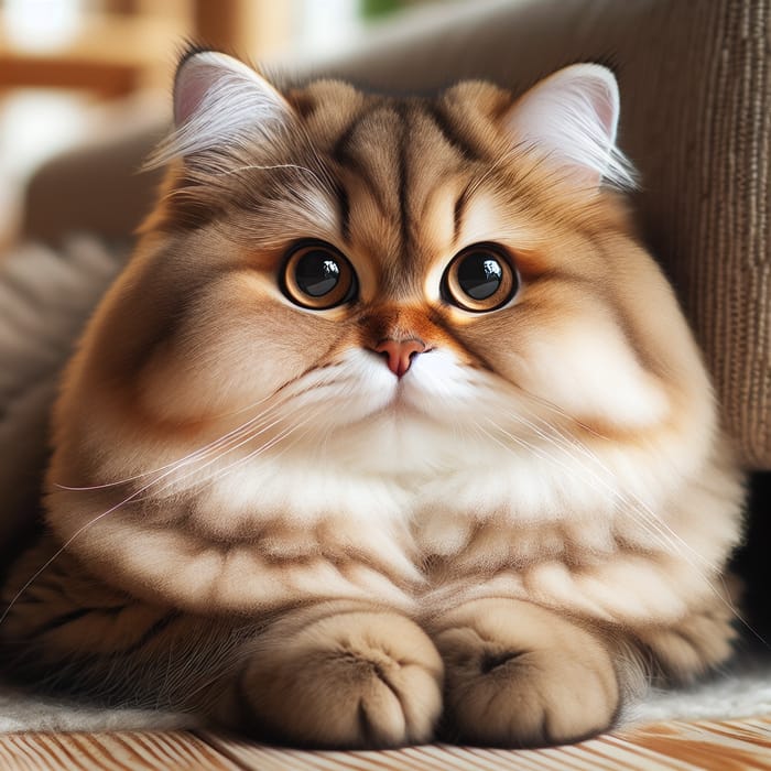 Fluffy Chubby Cat with Striking, Wide Eyes