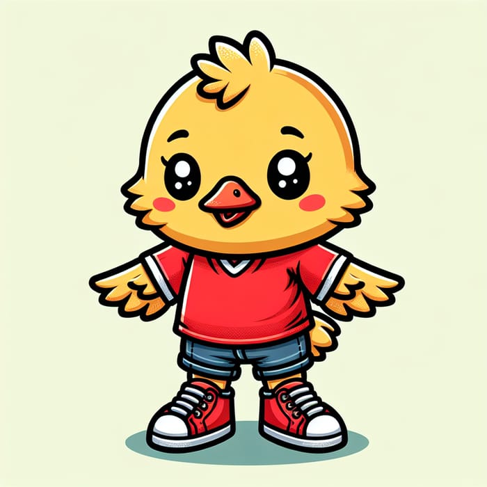 Animated Chick in Red Sneakers and Shirt
