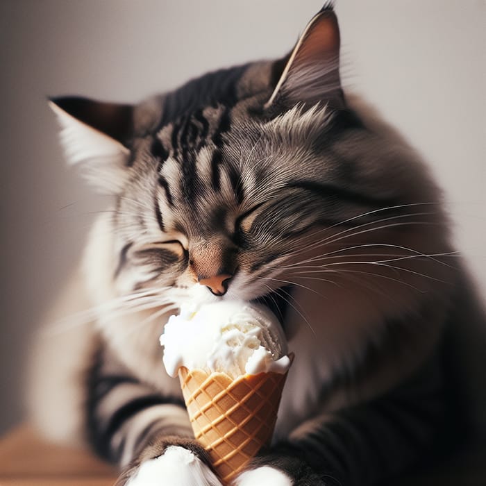 Adorable Cat Enjoying Delicious Ice Cream Treat
