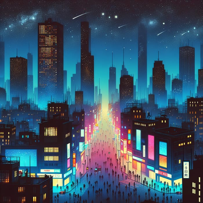 Neon City Lights | Bustling Street at Night