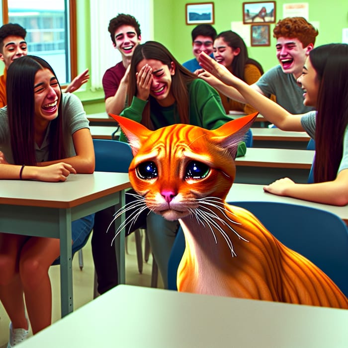 Emotional Orange Cat in Classroom | Sad Scene with Students
