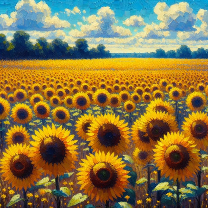 Vast Sunflower Field in Impressionist Style