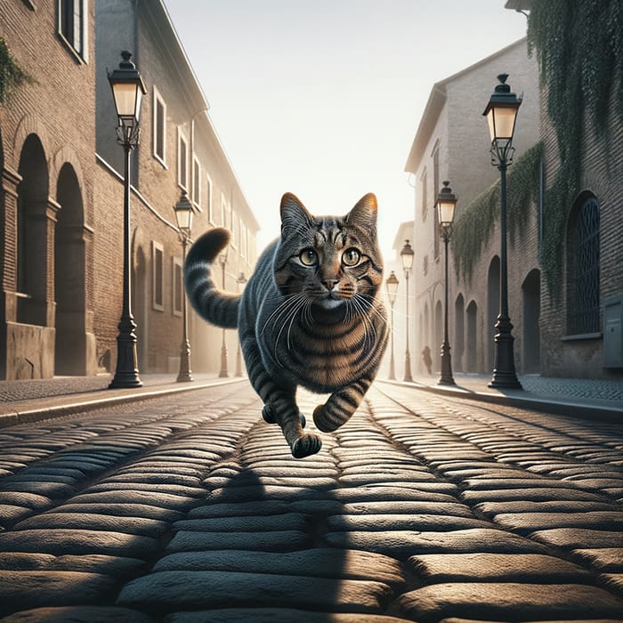 Energetic Cat Dash in City Street | Speedy Feline Making Move