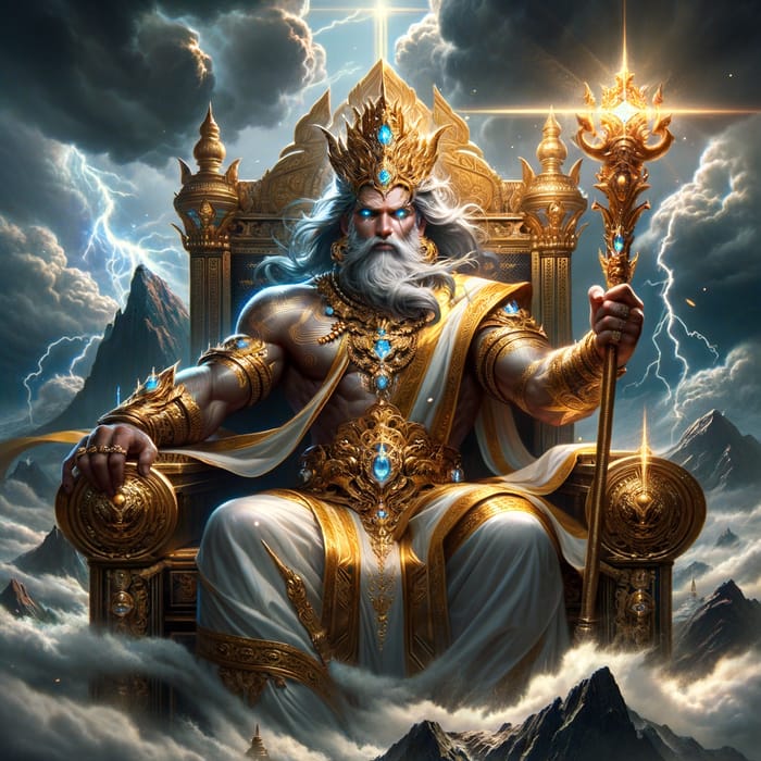 King of the Gods of Thunder - Divine Deity on Golden Throne