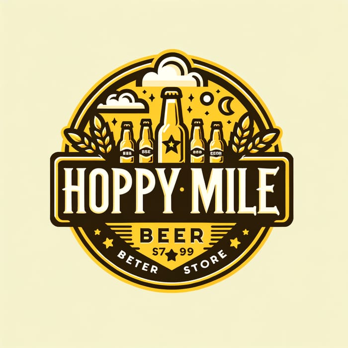 Hoppy Mile Beer Store Logo Design | Yellow Brown Colors
