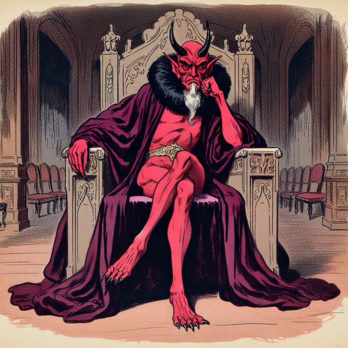 Crimson-Demon Lord with Human Face on Throne