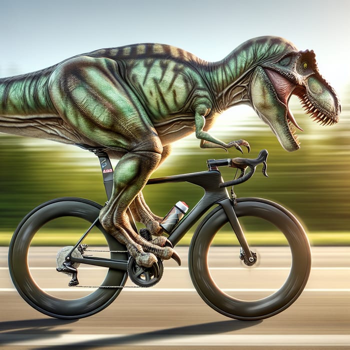 T-Rex on Roadbike: Enormous Dinosaur in Action