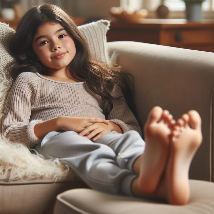 Serene Spanish Girl Barefoot Relaxing | Cozy Leisure Scene