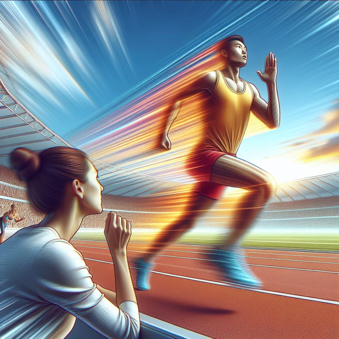 Vivid Slow Motion Scene: Blurred Outlines of Asian Athlete Running