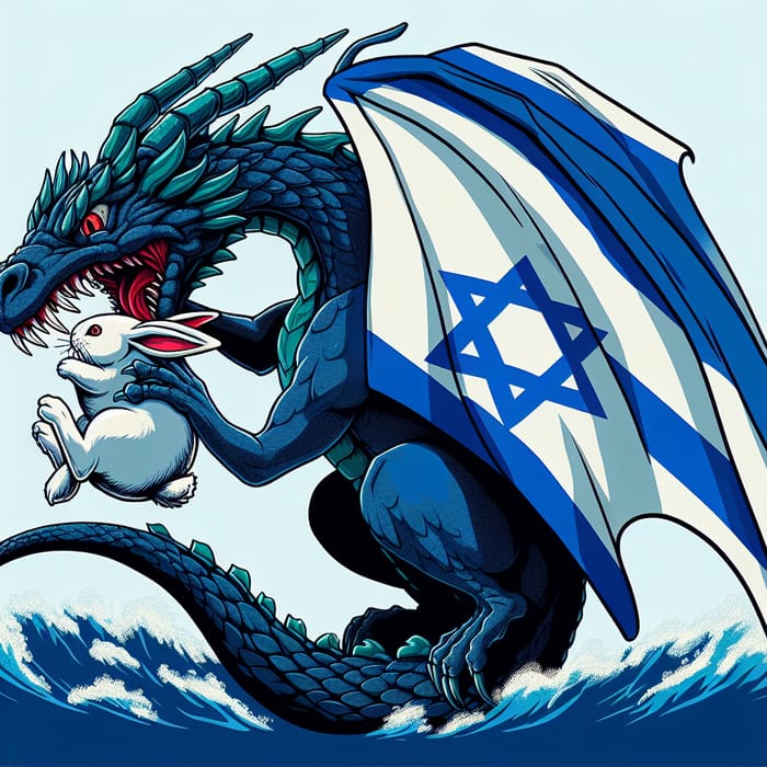 Dragon on Israeli Flag Consuming Rabbit with Hamas Flag | AI Art ...