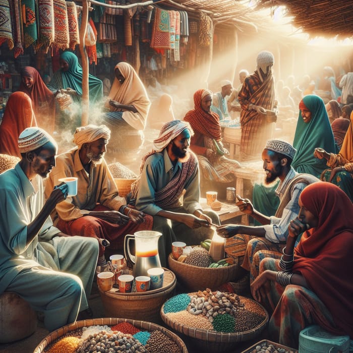 Somali People Engaging in Daily Life at Colorful Marketplace