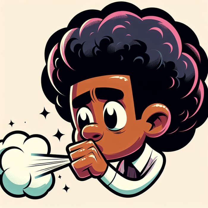 Playful Black Male Cartoon Character Coughing | Vibrant Style