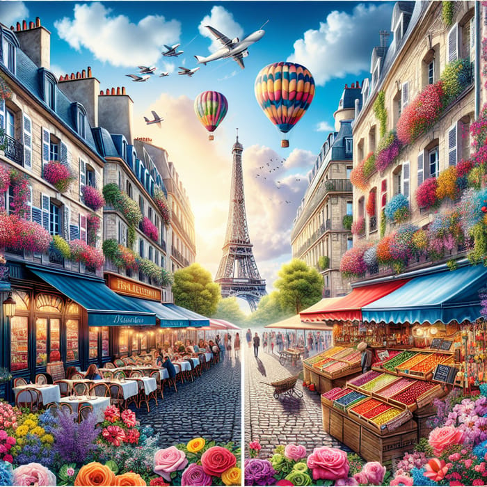 Vibrant and Colorful France: Cobblestone Streets, Eiffel Tower, Outdoor Markets