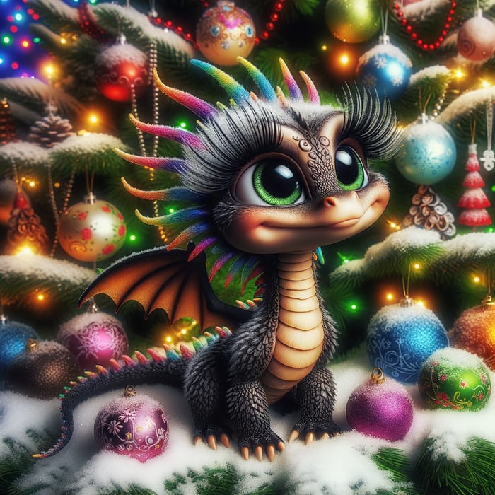 Adorable Dragon Christmas Scene | Festive Winter Delight
