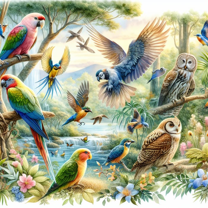 Watercolor Painting of Birds