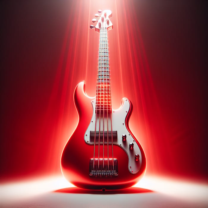 Red Bass Guitar on White Background - Captivating Design with Gleaming Metal Strings
