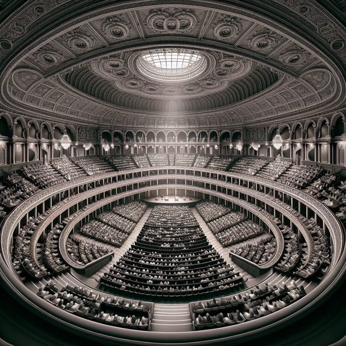 Panoramic Interior View of Two-Storey Oval Auditorium