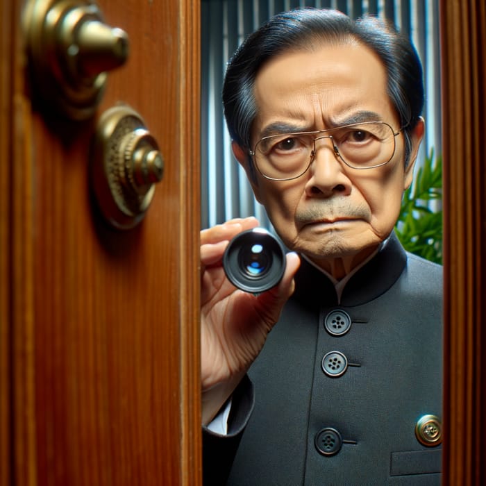Kim Jong-un Suspiciously Peering Through Door Peephole
