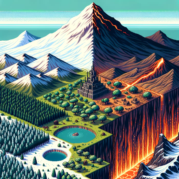 Pixel Art Adventure Landscape - Serene, Varied Terrain View