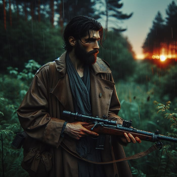 Post-Apocalyptic Soldier in Cyberpunk Wilderness