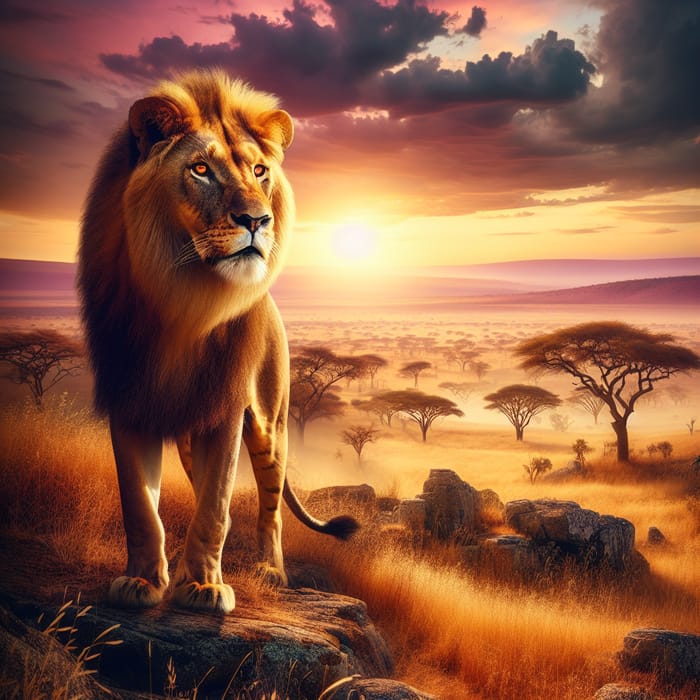 Majestic Lion Painting in African Savannah