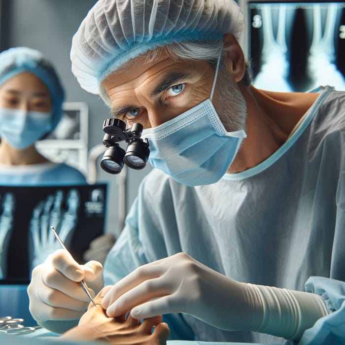 Skilled Surgeon Operating on Patient's Foot in Operating Room