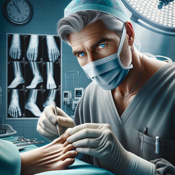 Skilled Foot Surgeon with Assistants in Sterile Operating Theatre
