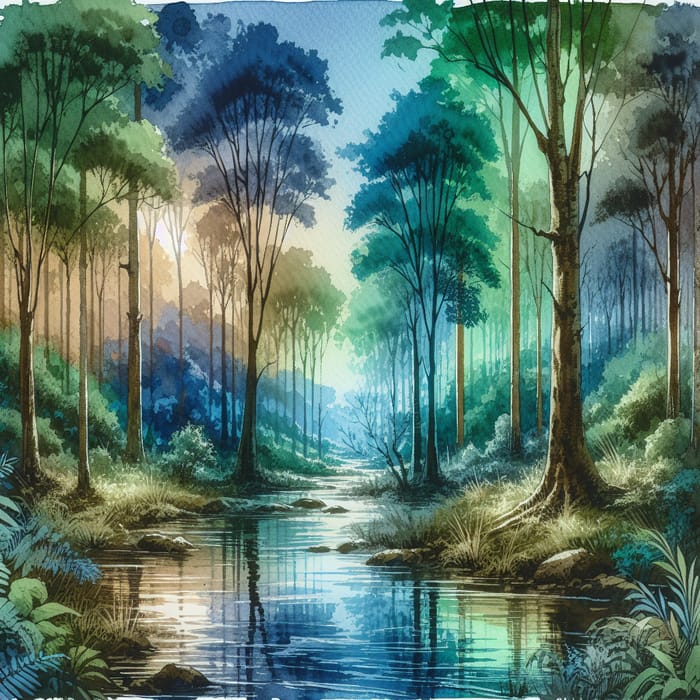 Tranquil Forest Watercolor Art | Peaceful Landscape Painting