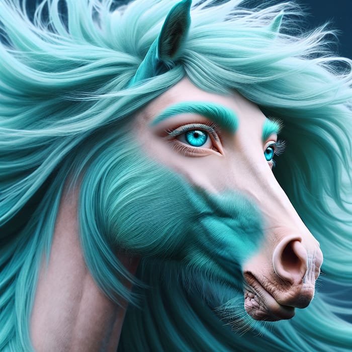 Anime Horse with Blue Eyes and Turquoise Hair