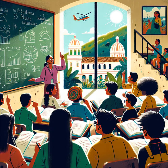 Vibrant Classroom Scene in Colombia | Student Diversity Illustration