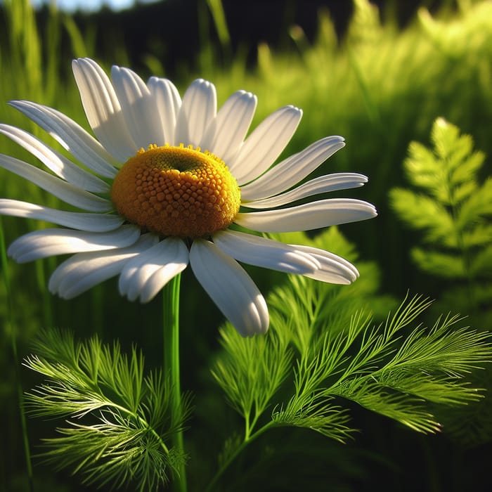 Stunning Chamomile Flower Amidst Lush Green Meadow