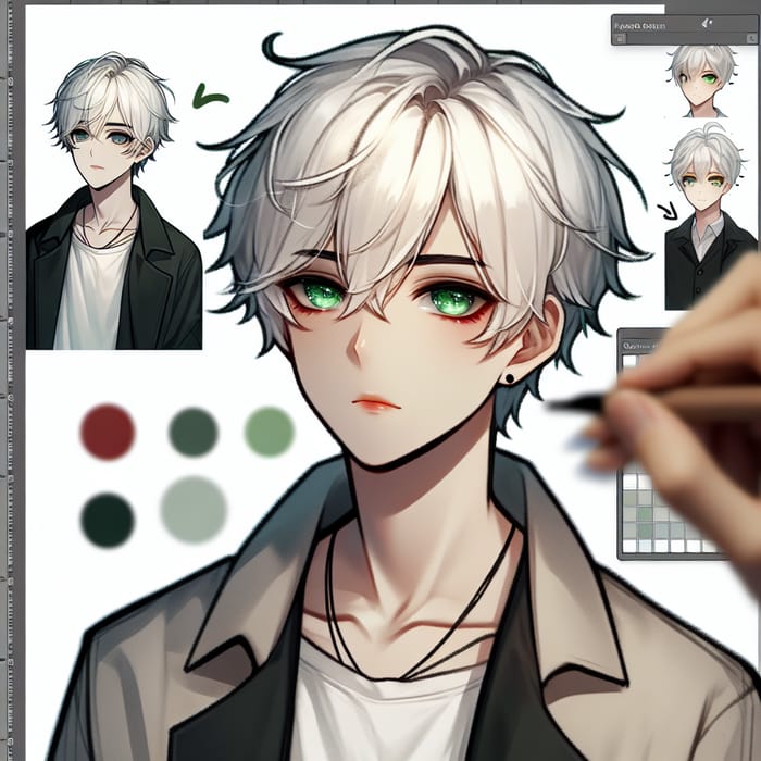 White Hair Green Red Eyes Character Portrait - Artistic Creation