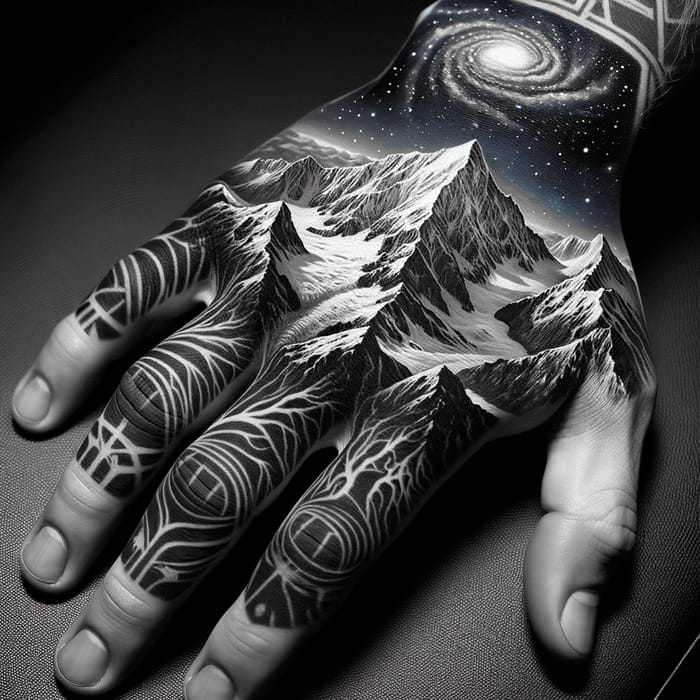 Intricate Mountain & Space Tattoo | Ansel Adams Inspired