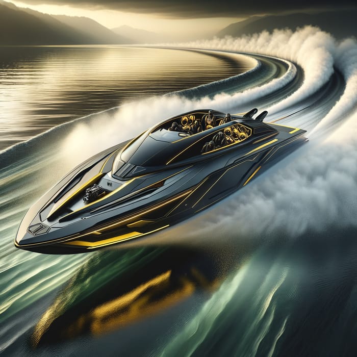 Futuristic Yellow and Black Wakeboarding Speed Boat Design