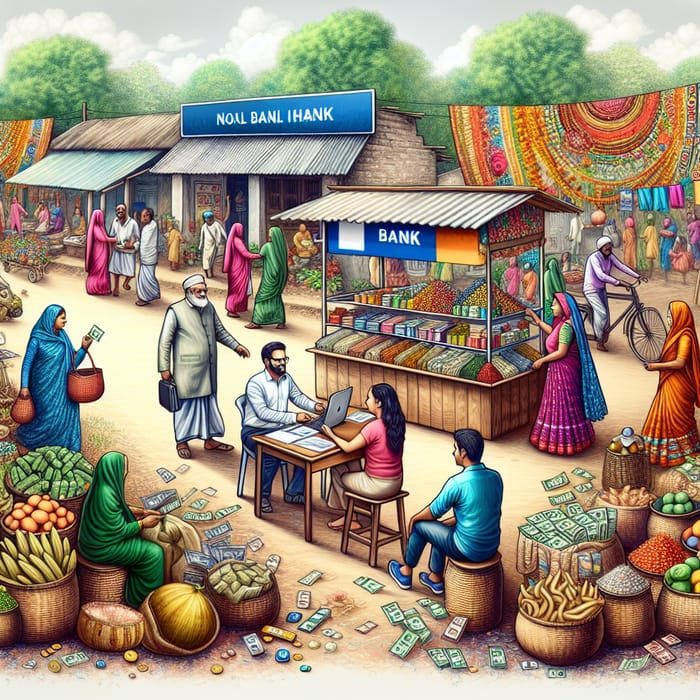 Exploring Financial Inclusion in Rural India: A Vibrant Marketplace Ambiance